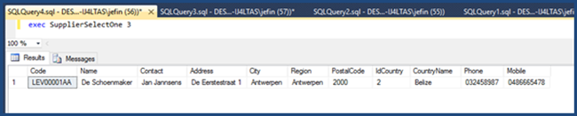 SupplierSelectOne Stored Procedure Test